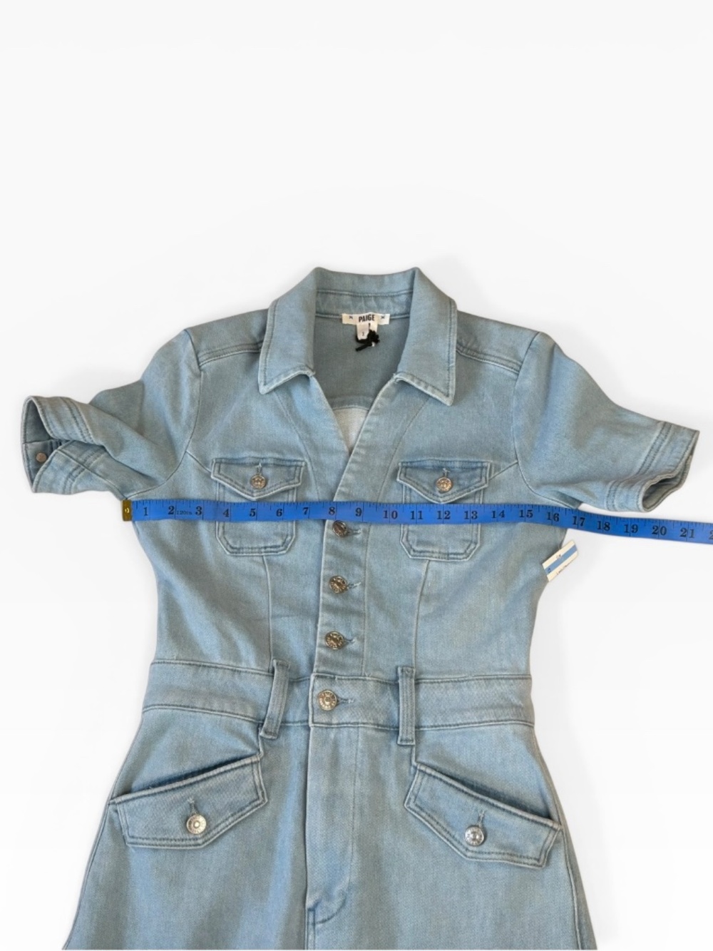 New PAIGE Harper Denim Jumpsuit in Light Blue Wash Size 2 - Picture 3 of 12